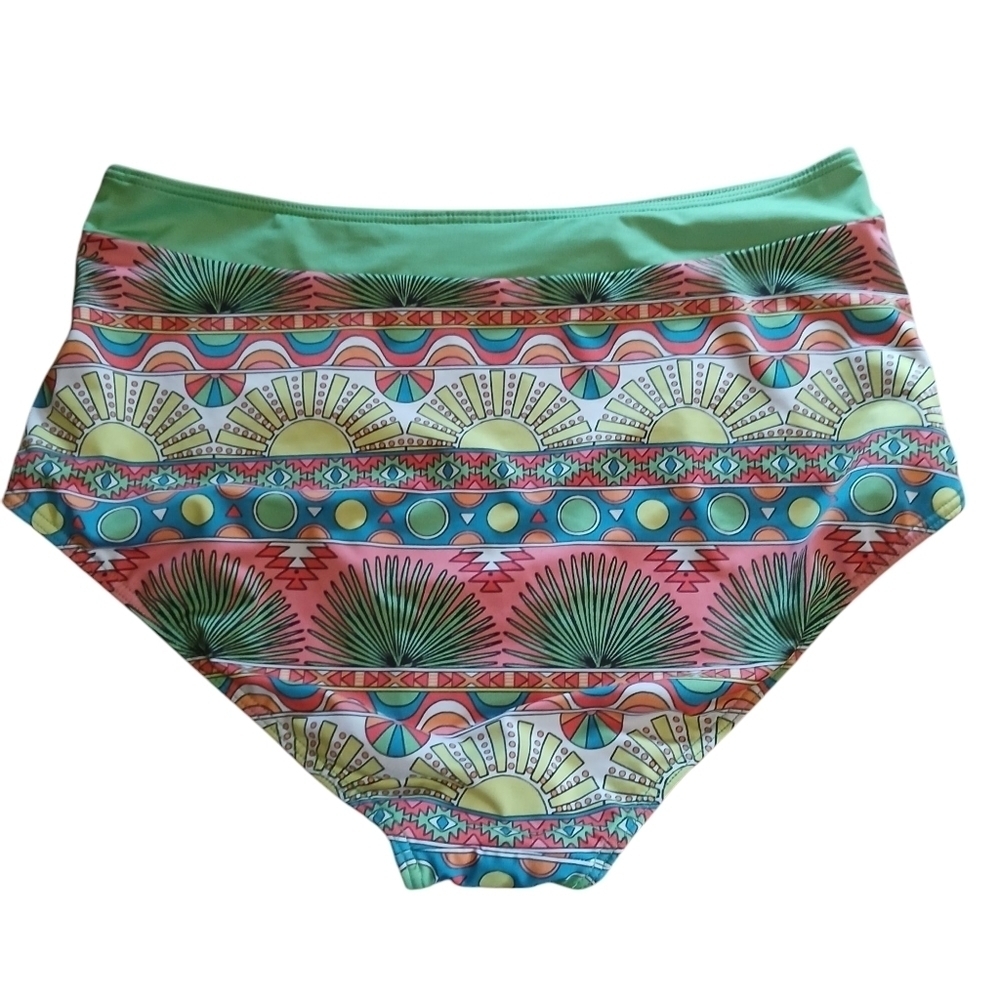Modcloth High Dive Colorful High-Waist Bikini Bottoms Tropical XL